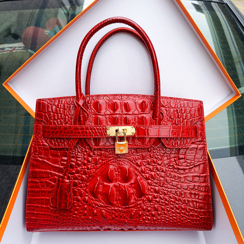 Crocodile Embossed Leather With Laces Crossbody Bag