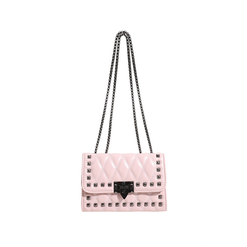 Retro rhombus chain rivet crossbody small square bag