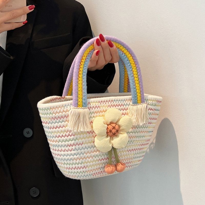 Internet celebrity versatile and stylish straw rainbow handbag