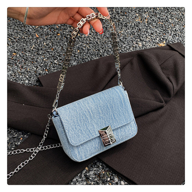 Denim Commuter Chain Crossbody Bag