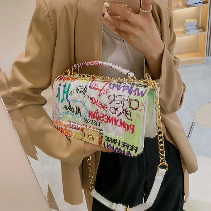 Color Graffiti Chain Crossbody Bag