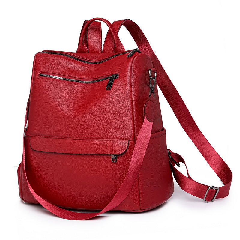 Large capacity pu soft leather backpack