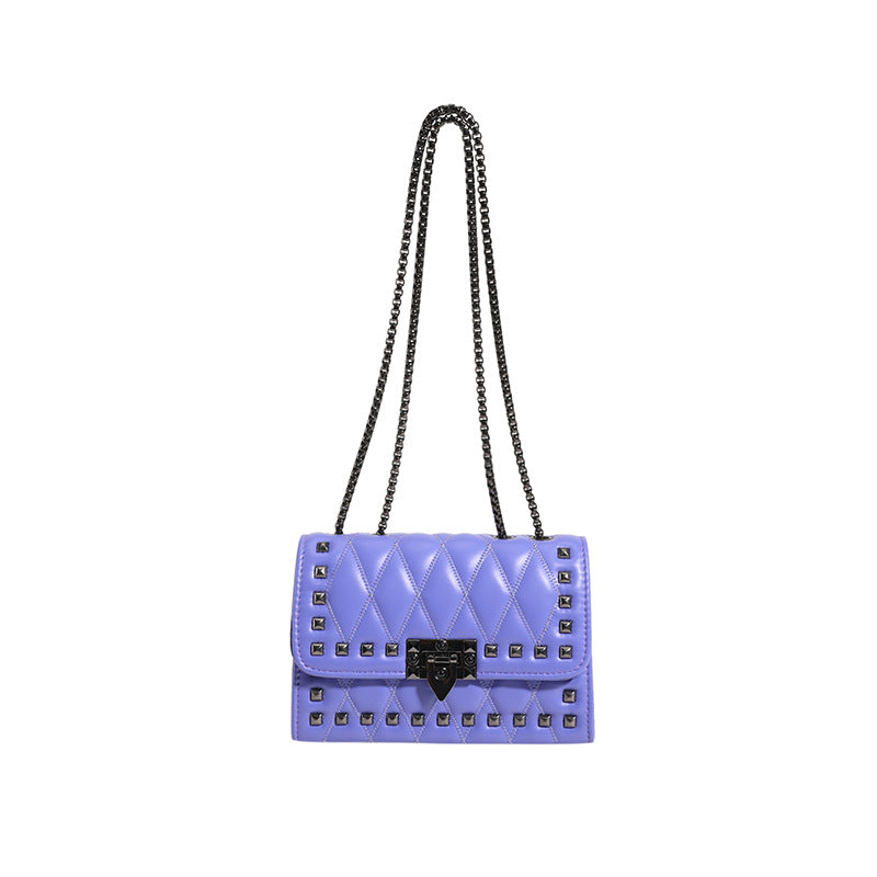 Retro rhombus chain rivet crossbody small square bag