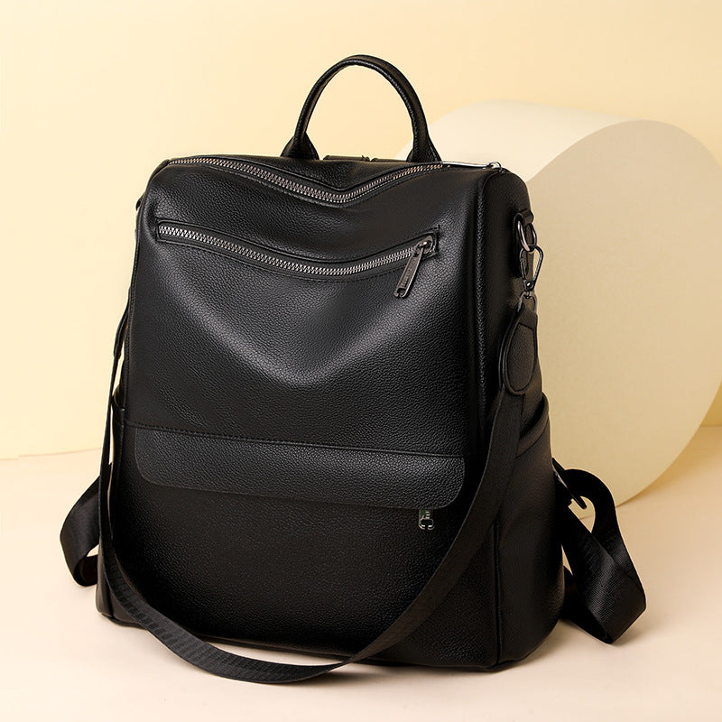 Large capacity pu soft leather backpack