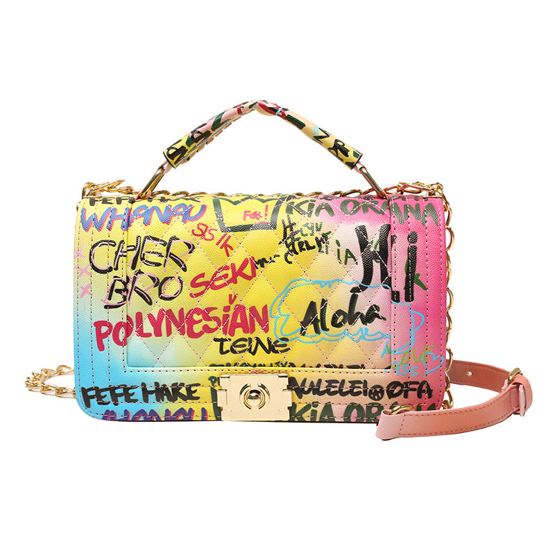 Color Graffiti Chain Crossbody Bag