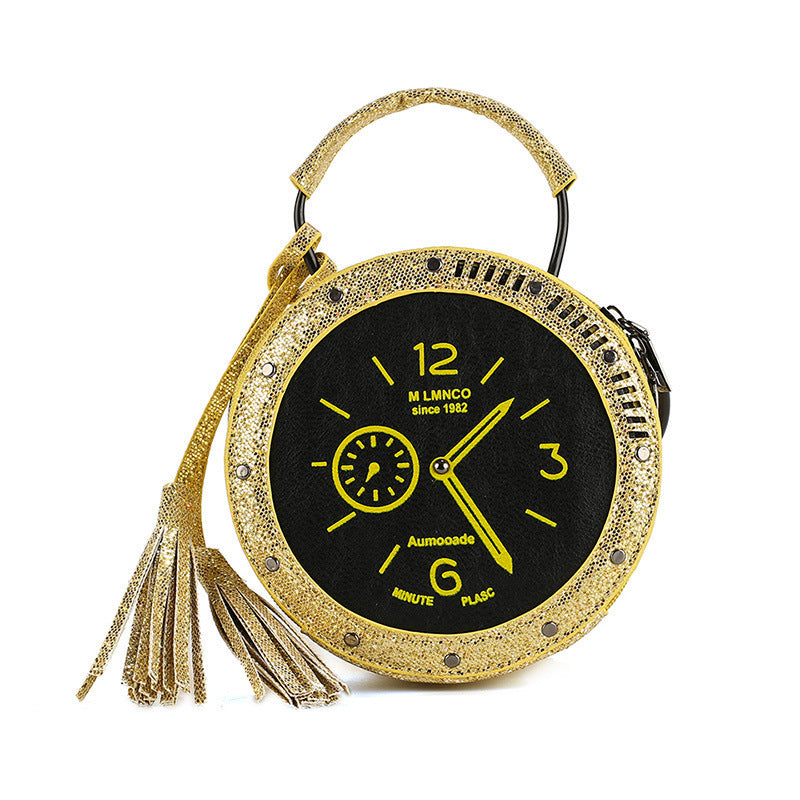 Trendy personality hand cross-body women's bag PU bag European and American retro creative clock bag