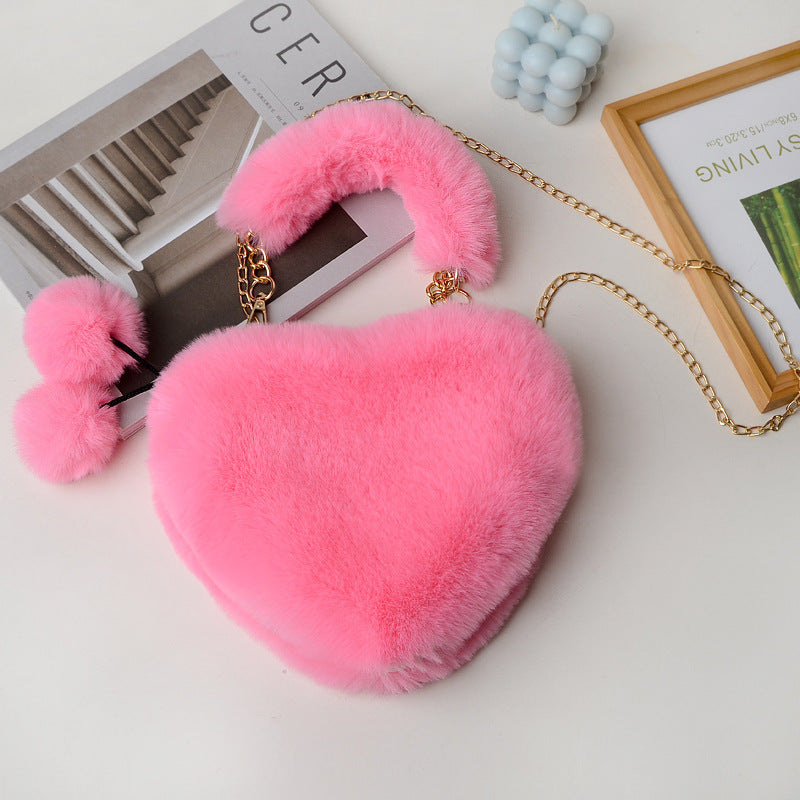 Plush material Heart-shaped shoulder crossbody bag