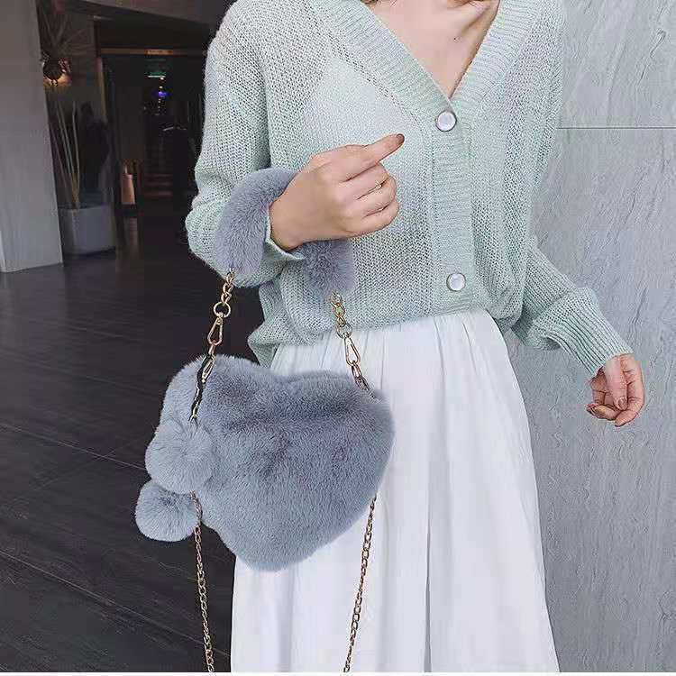 Plush material Heart-shaped shoulder crossbody bag