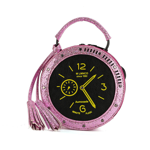 Trendy personality hand cross-body women's bag PU bag European and American retro creative clock bag