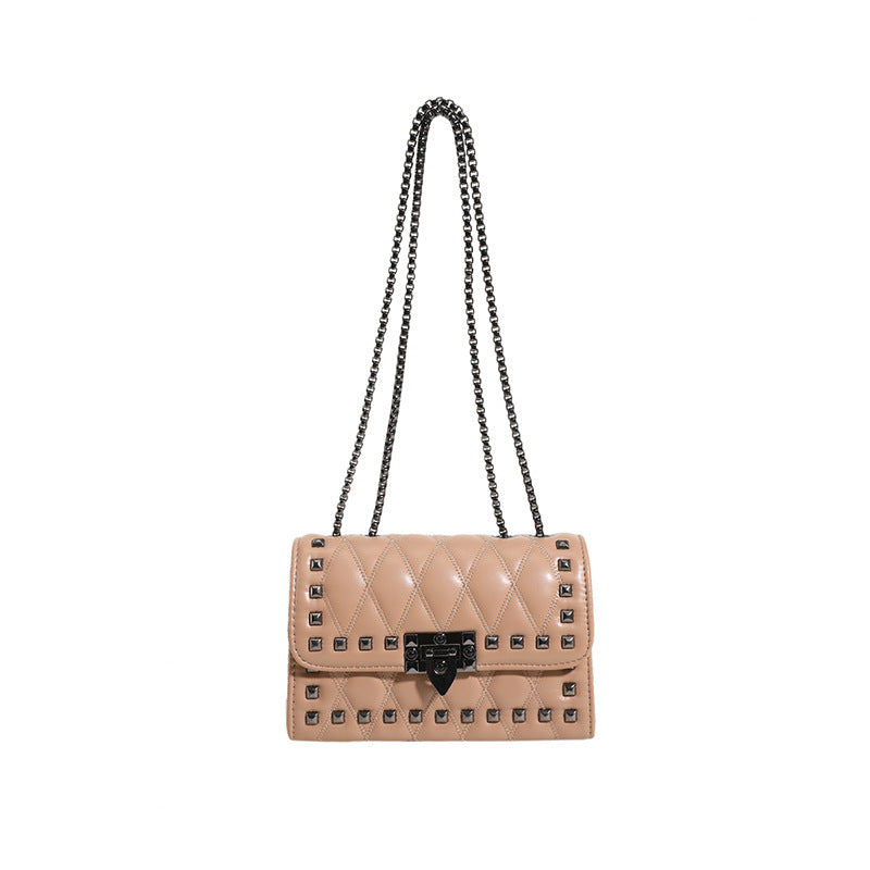 Retro rhombus chain rivet crossbody small square bag